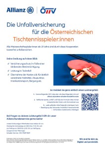 Kostenlose Unfallversicherung für die ÖTTV Tischtennisspieler:innen